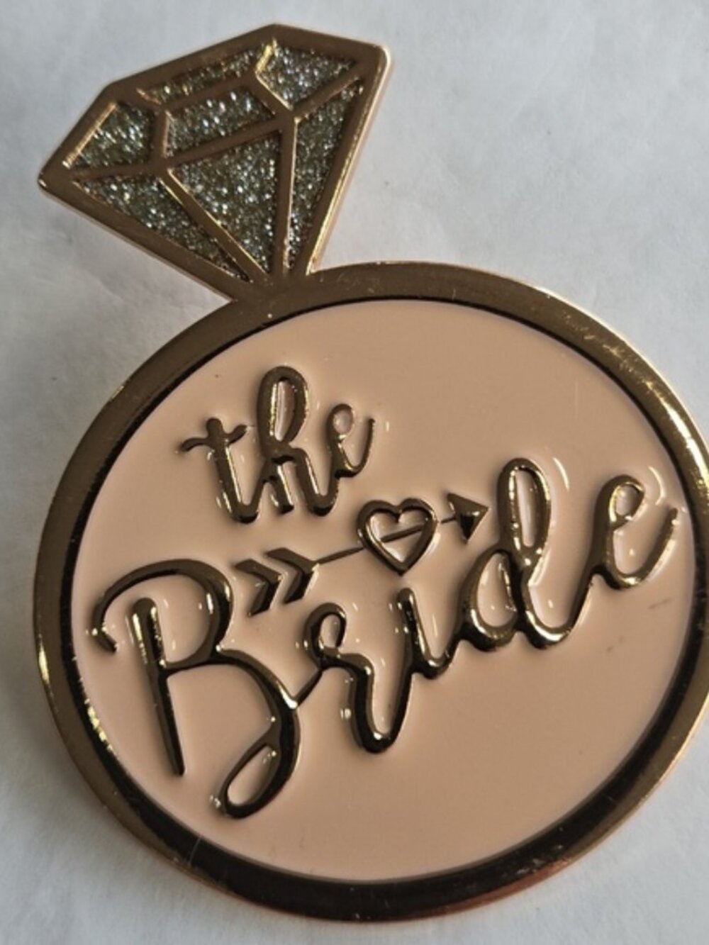 The Bride Lapel Pin Rose Gold Tone Bachelorette Party Ring Pinback Collectable